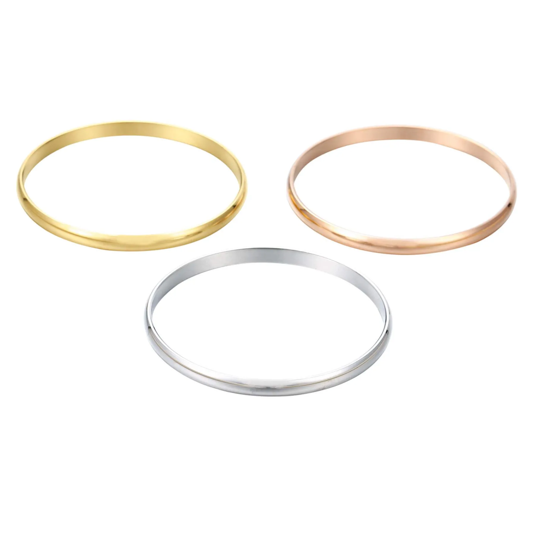 Femme Luzaka Bracelets<3 Joncs acier doré or, argenté et doré rose. Diam 6,5cm (M)