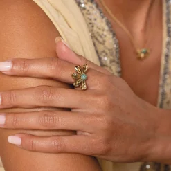 Femme Luzaka Bagues<Bague Amélie acier doré or pierre Pin Africain