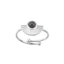 Femme Luzaka Bagues<Bague Eventail acier Obsidienne