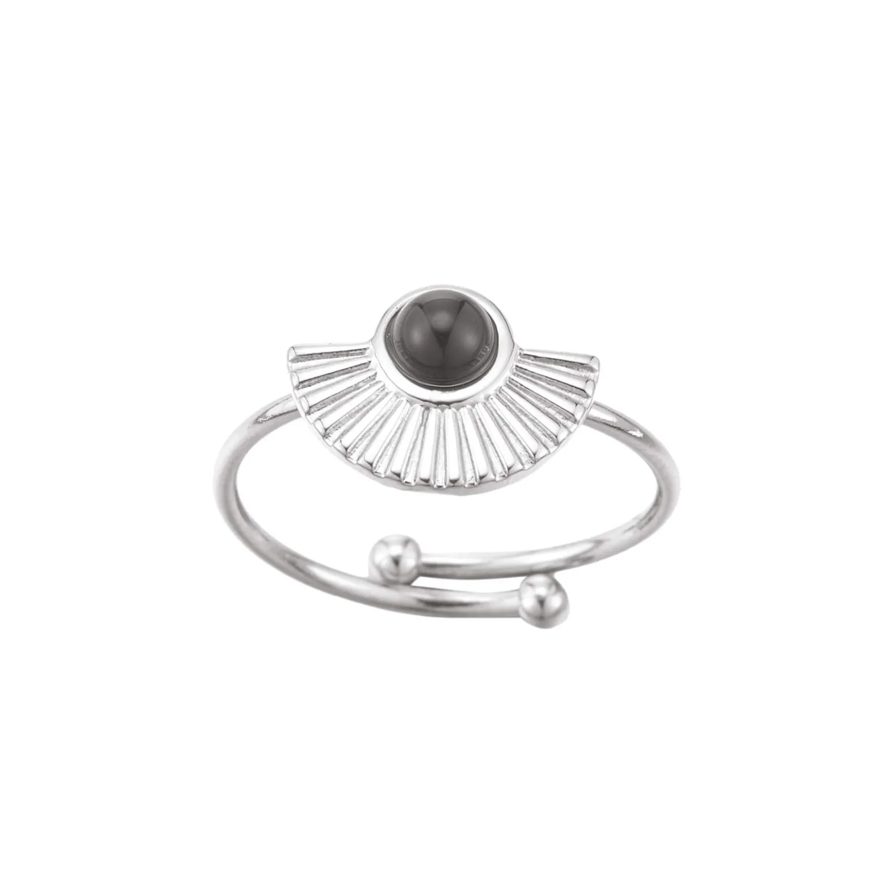 Femme Luzaka Bagues<Bague Eventail acier Obsidienne
