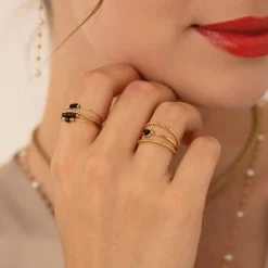 Femme Luzaka Bagues<Bague Pépite pierre Obsidienne acier doré or