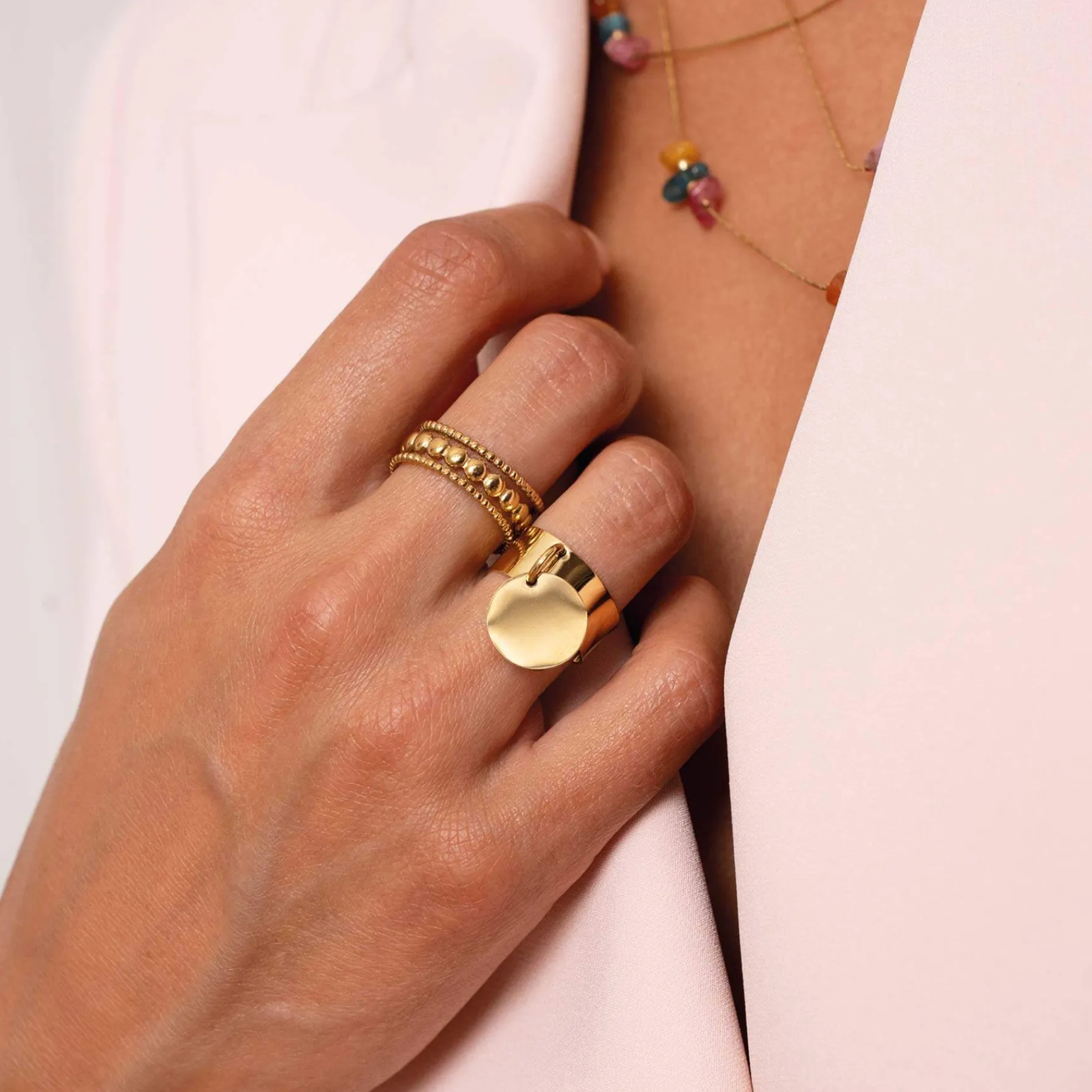 Femme Luzaka Bagues<Bague Rosaria acier doré or