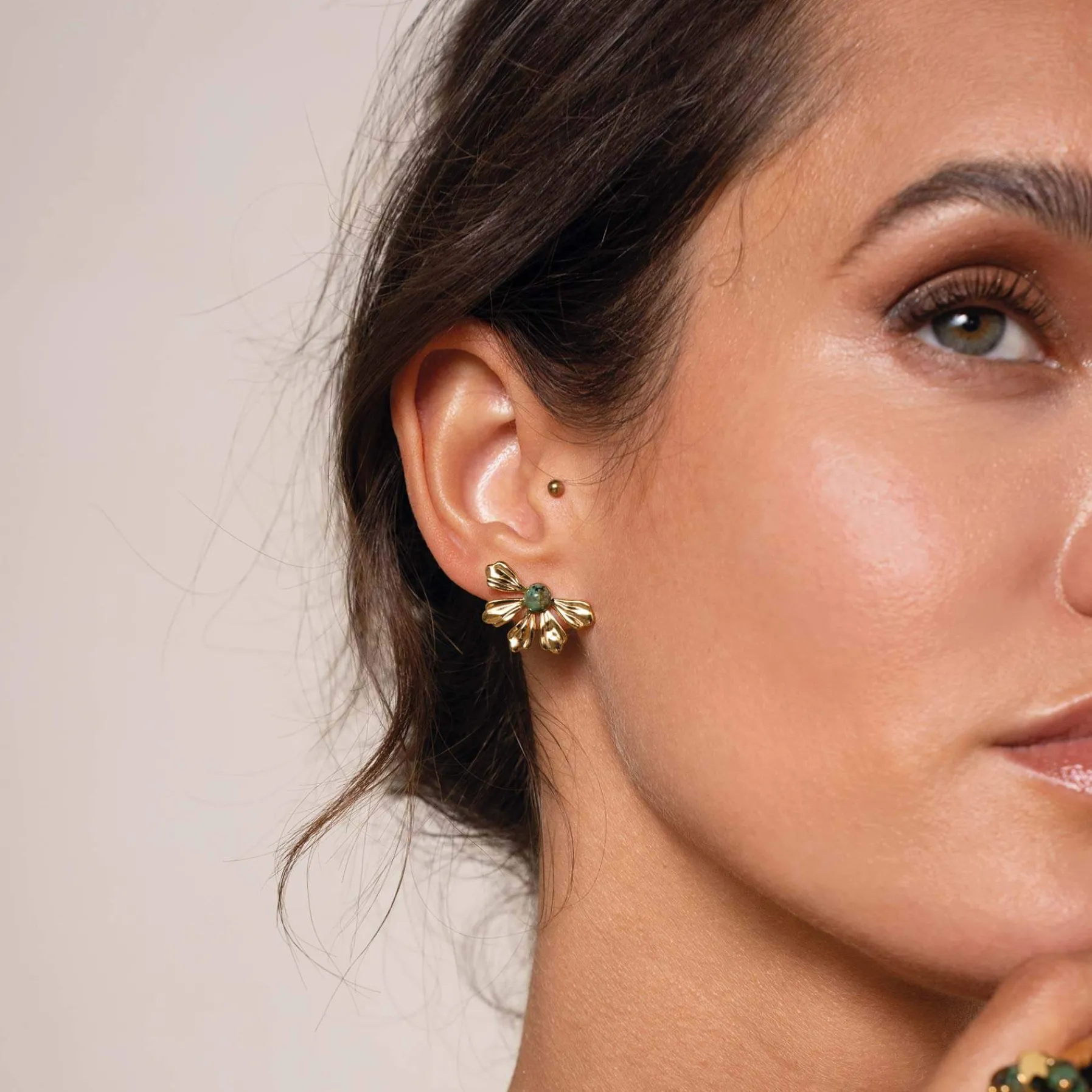 Femme Luzaka Boucles<Boucles Amélie acier doré or pierre Pin Africain