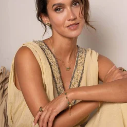 Femme Luzaka Boucles<Boucles Amélie acier doré or pierre Pin Africain