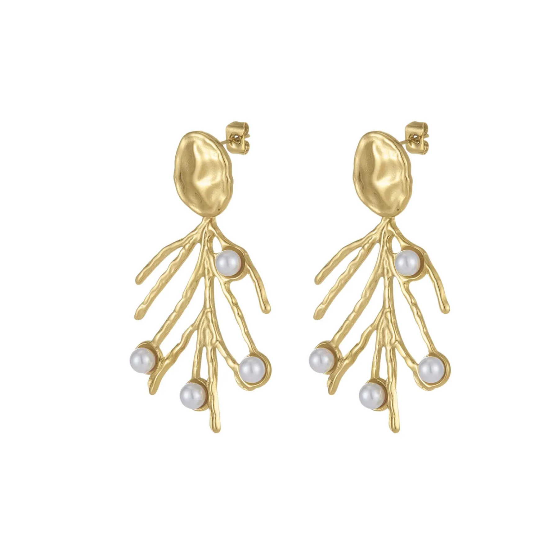 Femme Luzaka Boucles<Boucles Barbara acier doré or et perles nacre