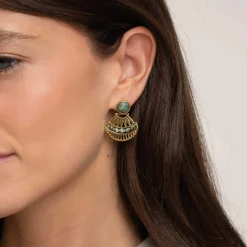 Femme Luzaka Boucles<Boucles Inka pierre Pin Africain acier doré or