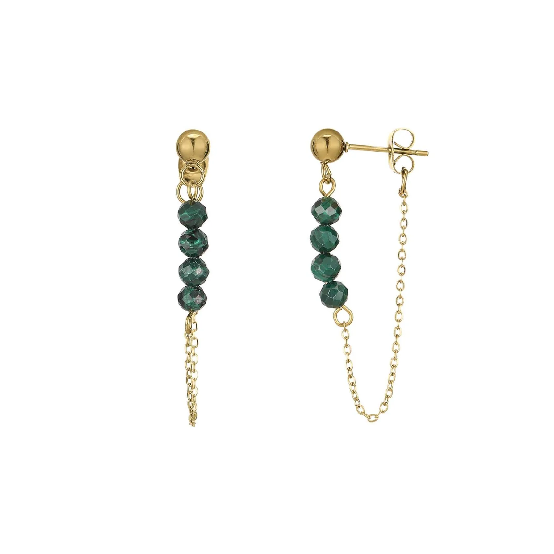 Femme Luzaka Boucles<Boucles Isa Pierres Malachite acier doré or
