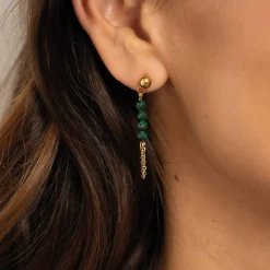Femme Luzaka Boucles<Boucles Isa Pierres Malachite acier doré or