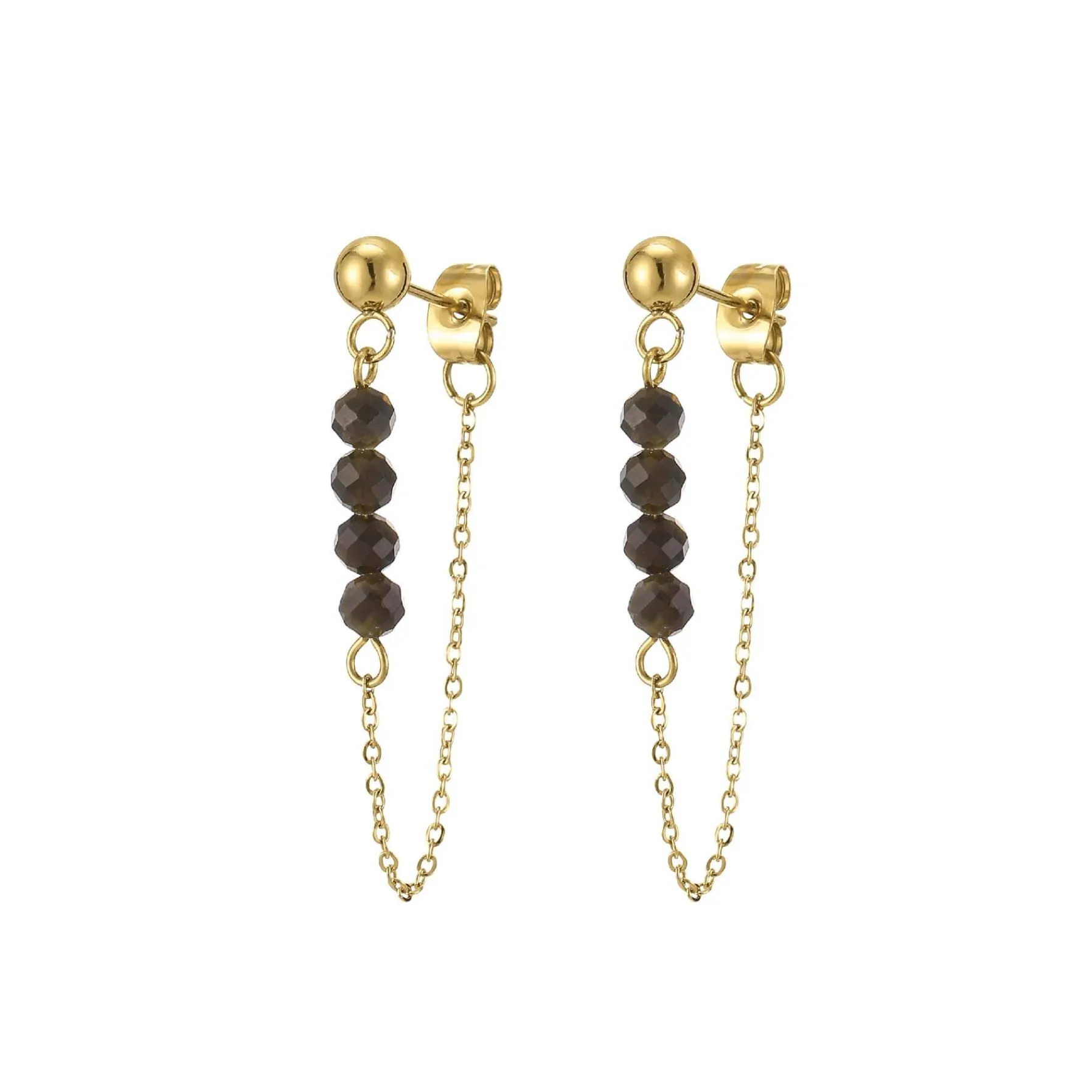 Femme Luzaka Boucles<Boucles Isa Pierres Obsidienne acier doré or