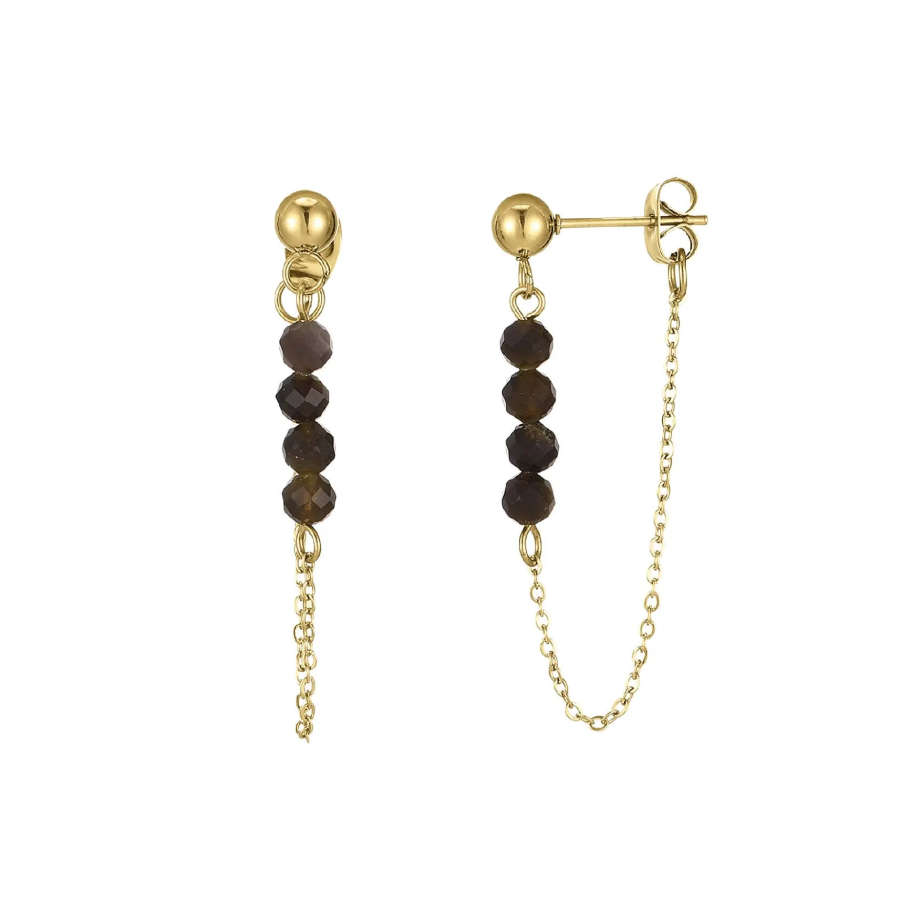Femme Luzaka Boucles<Boucles Isa Pierres Obsidienne acier doré or