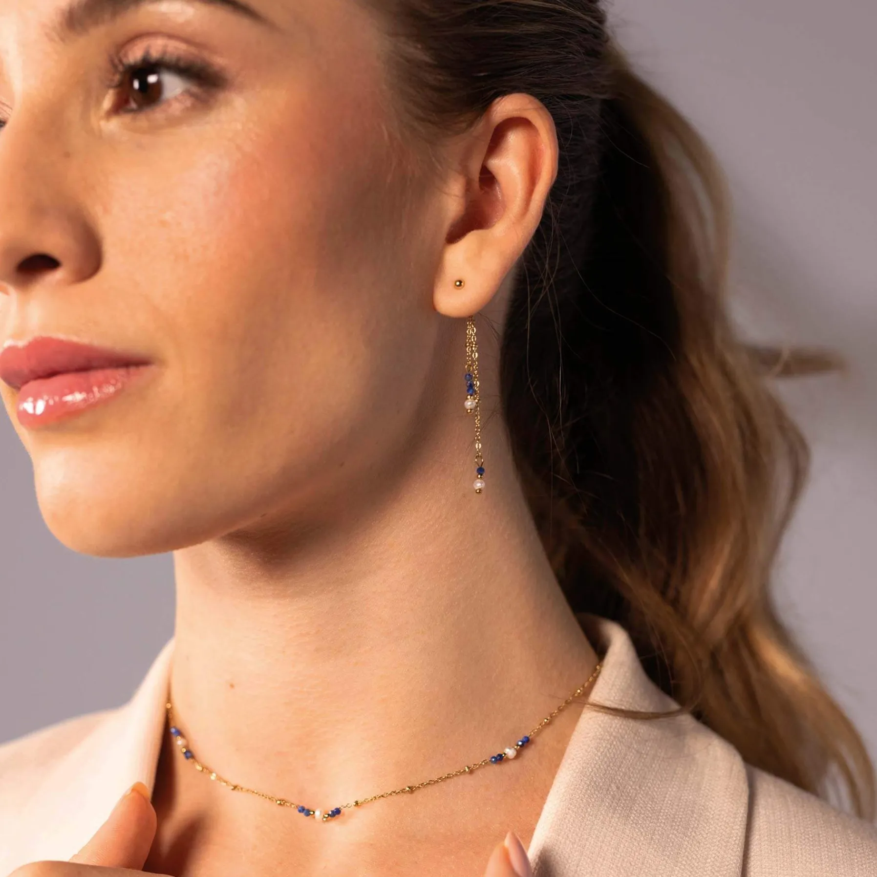 Femme Luzaka Boucles<Boucles Nata pierres et nacre acier doré or