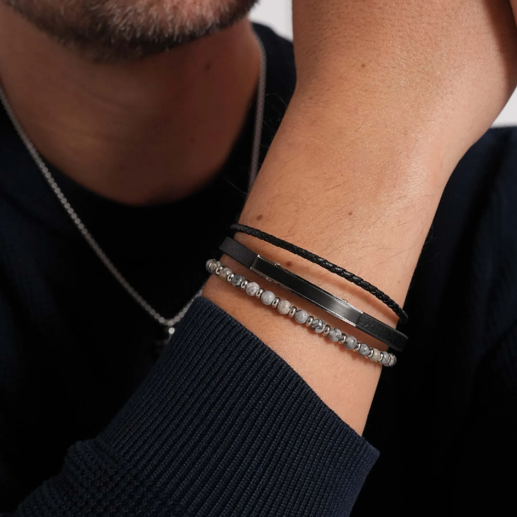 Homme Luzaka Bracelets<Bracelet Everest pierres agate grise