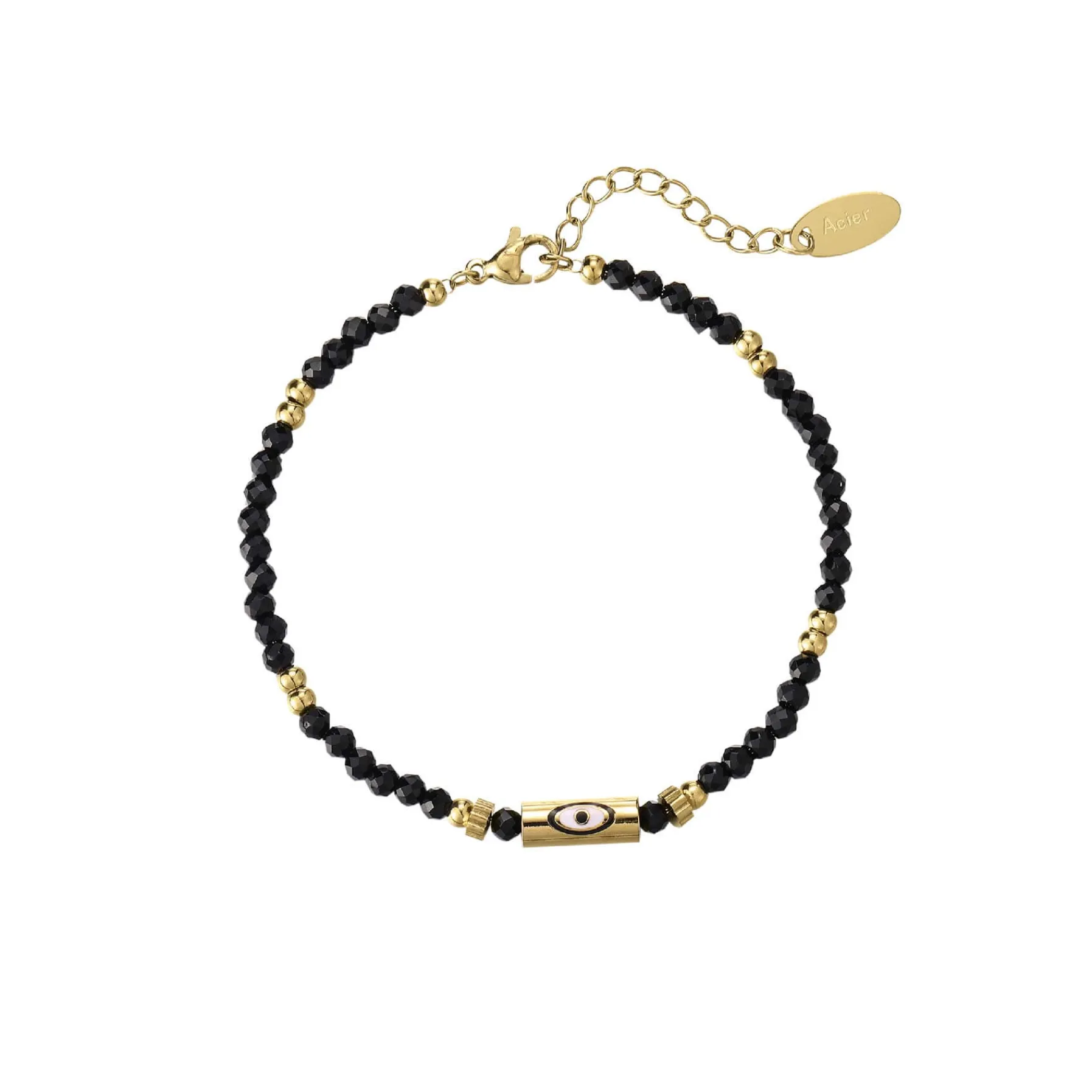 Femme Luzaka Bracelets<Bracelet Lucky eye Obsidienne acier doré or