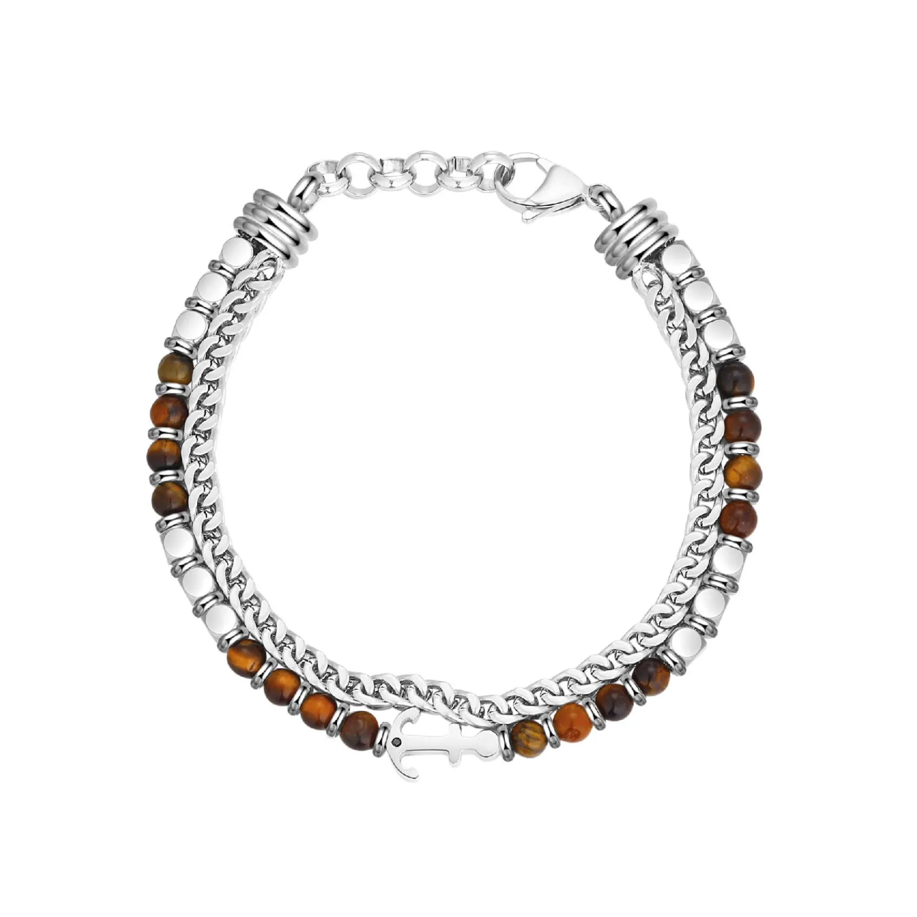 Homme Luzaka Bracelets<Bracelet Navy acier et pierres œil de tigre