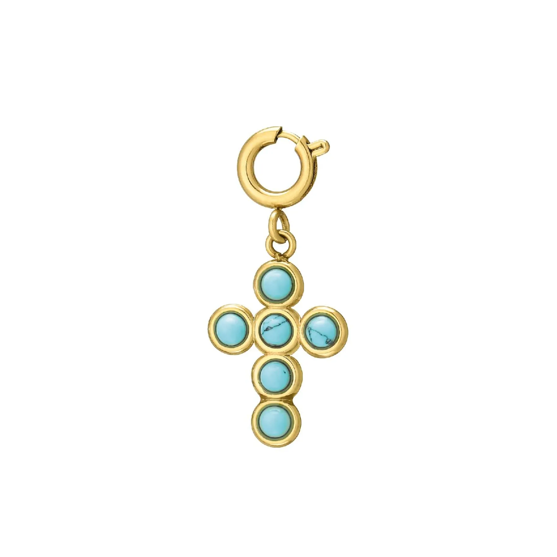 Luzaka Luzacharms<Charm Croix turquoise acier doré or