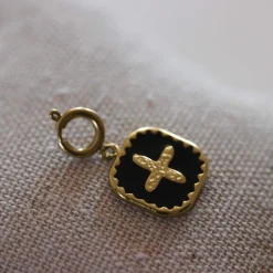 Luzaka Luzacharms<Charm Médaille Croix acier doré or