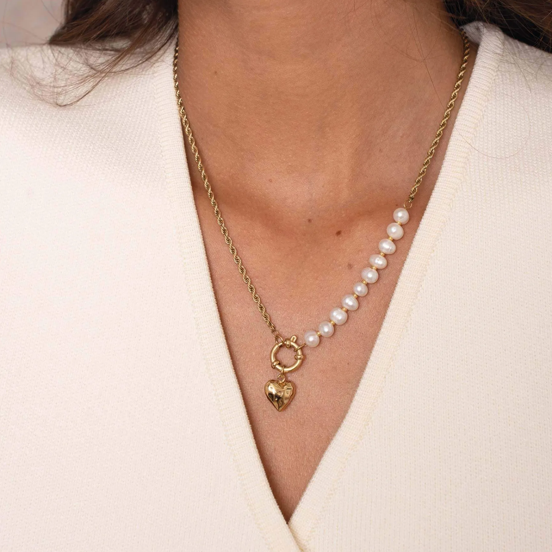 Femme Luzaka Colliers<Collier cœur Valentine acier doré or et nacre
