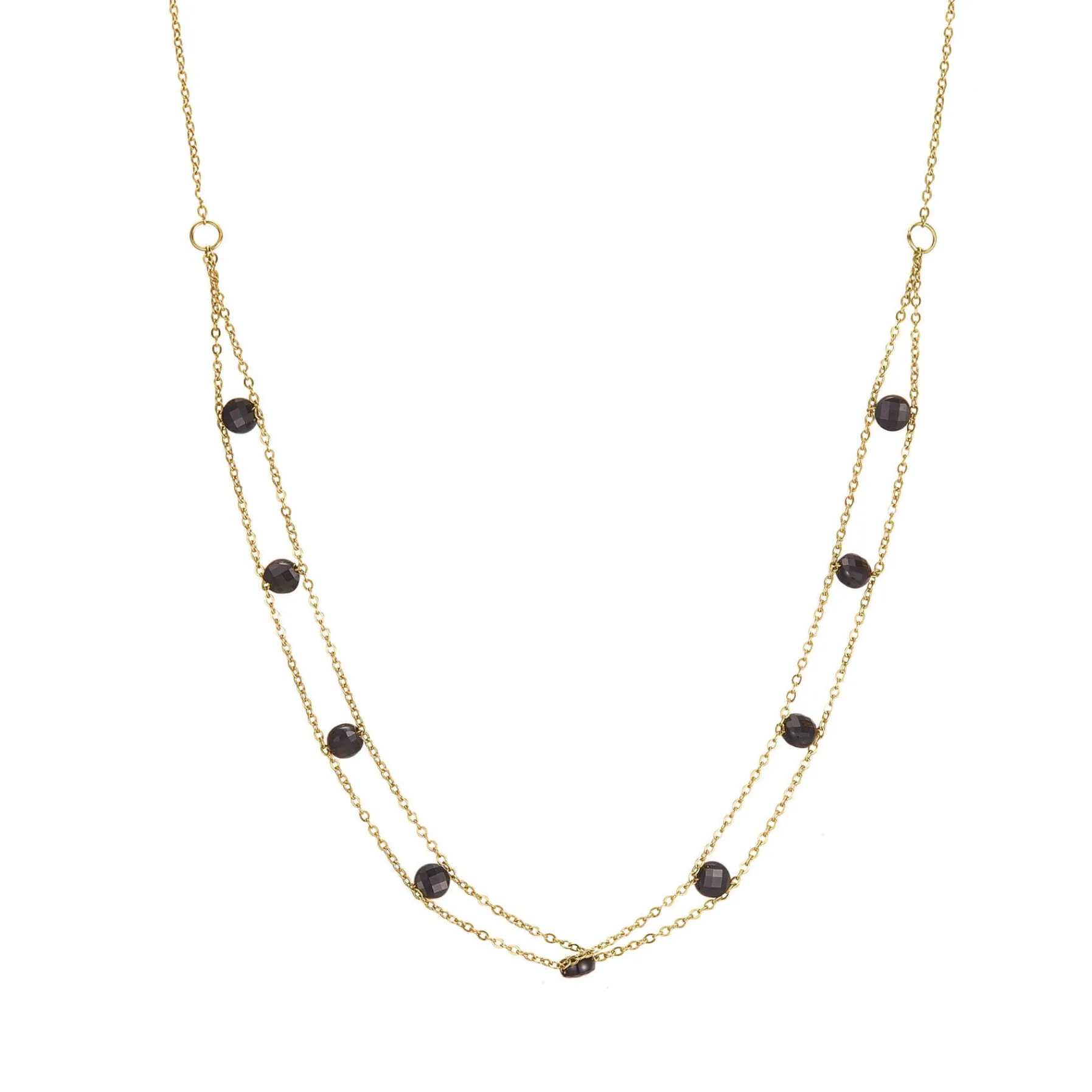 Femme Luzaka Colliers<Collier Double chaine pierres Obsidienne