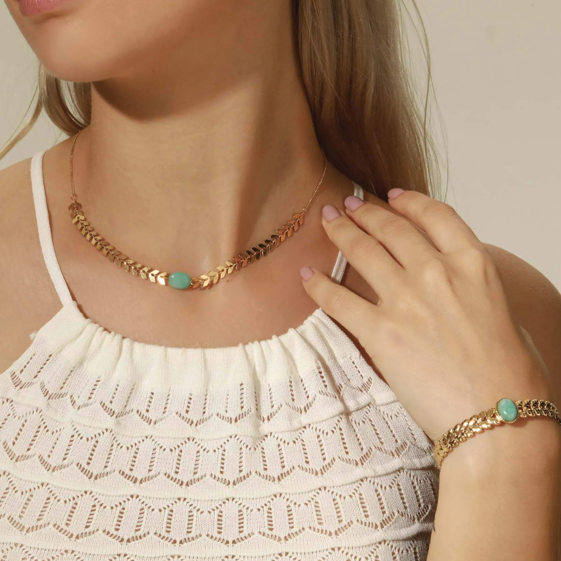 Femme Luzaka Colliers<Collier Foro doré Amazonite