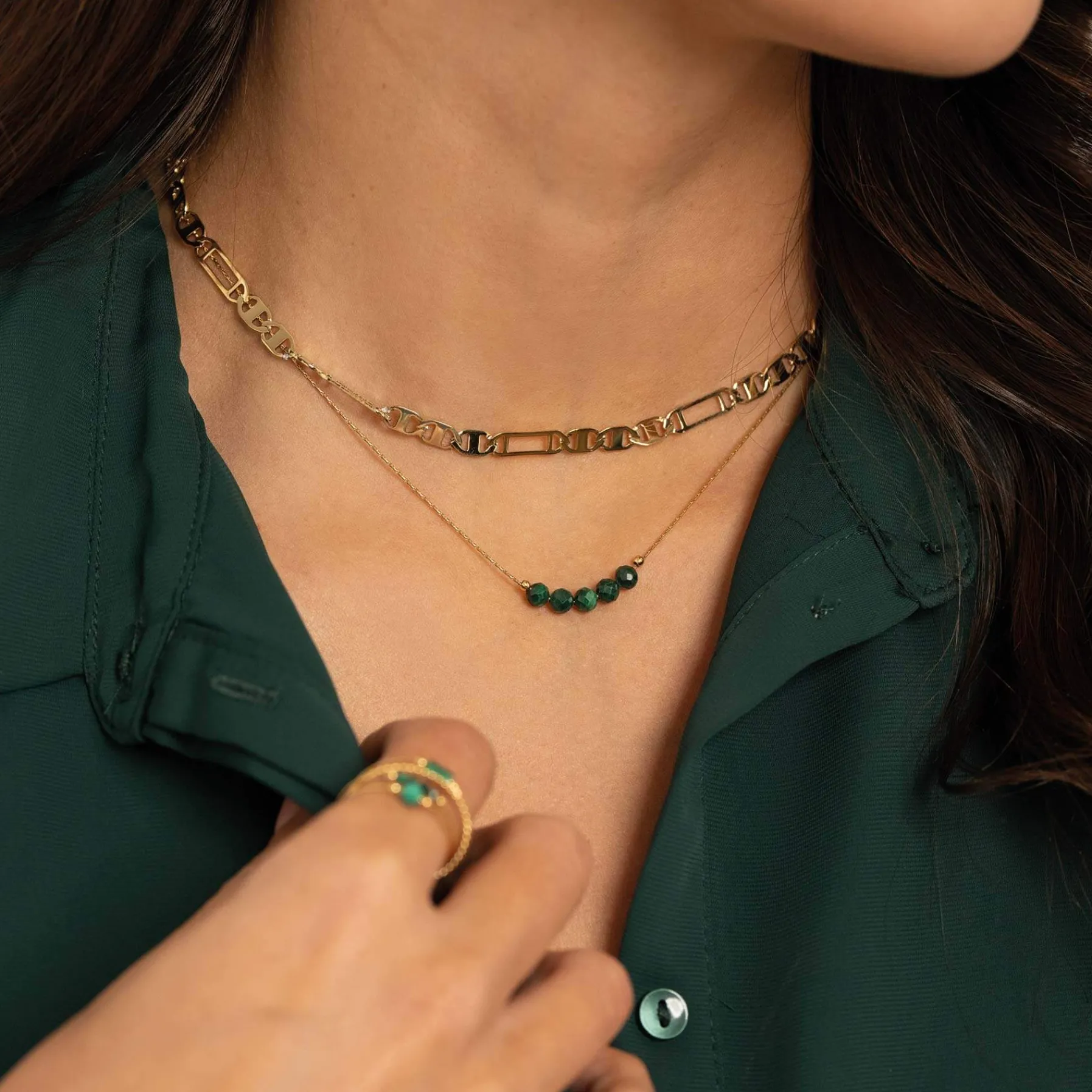 Femme Luzaka Colliers<Collier Isa Pierres Malachite acier doré or