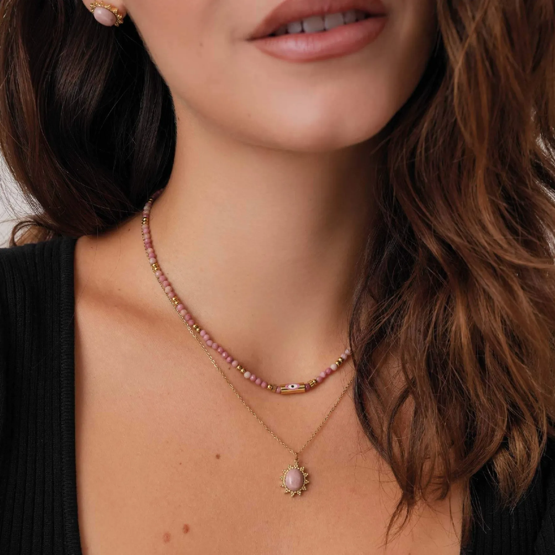 Femme Luzaka Colliers<Collier Lyka acier doré or pierre Rhodonite