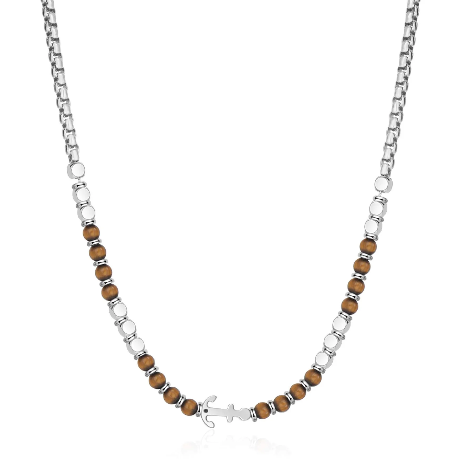 Homme Luzaka Colliers<Collier Navy acier pierres oeil de tigre