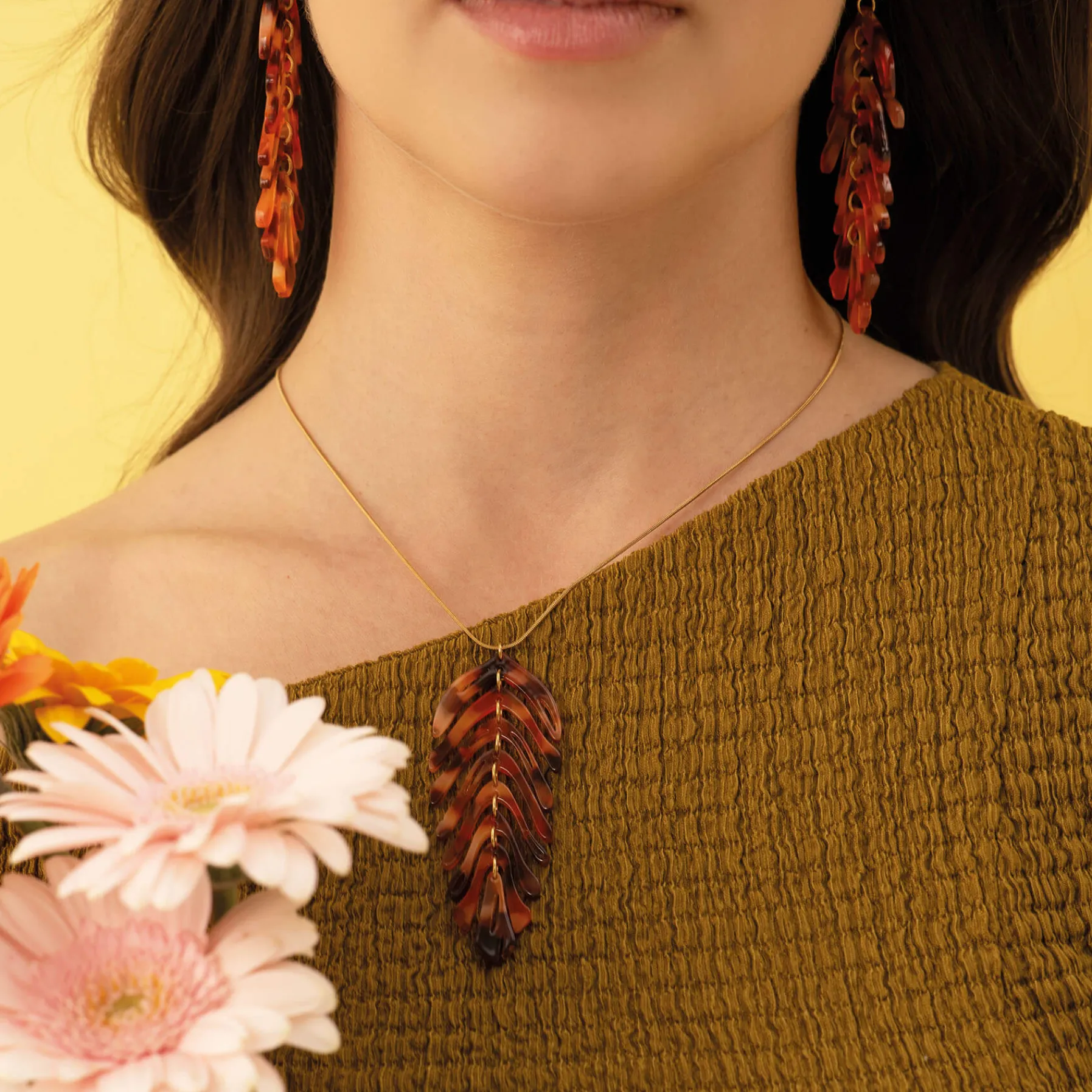 Femme Luzaka Colliers<Collier Palmyre orange acier doré or