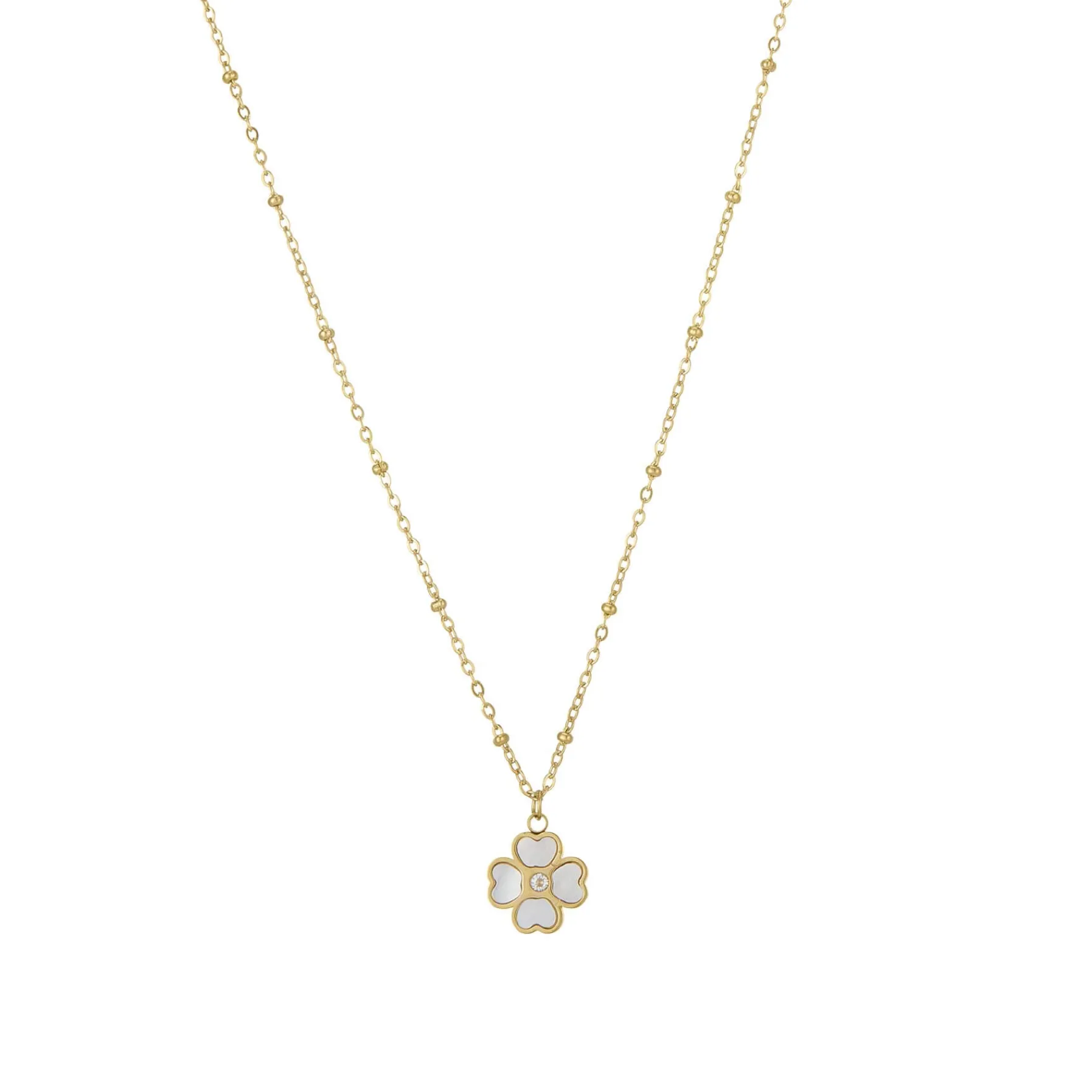 Femme Luzaka Colliers<Collier Trefle blanc acier doré or