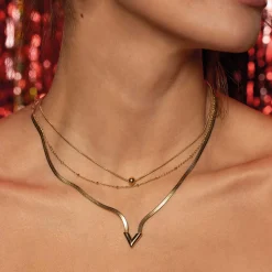 Femme Luzaka Colliers<Collier V Maille plate acier doré or