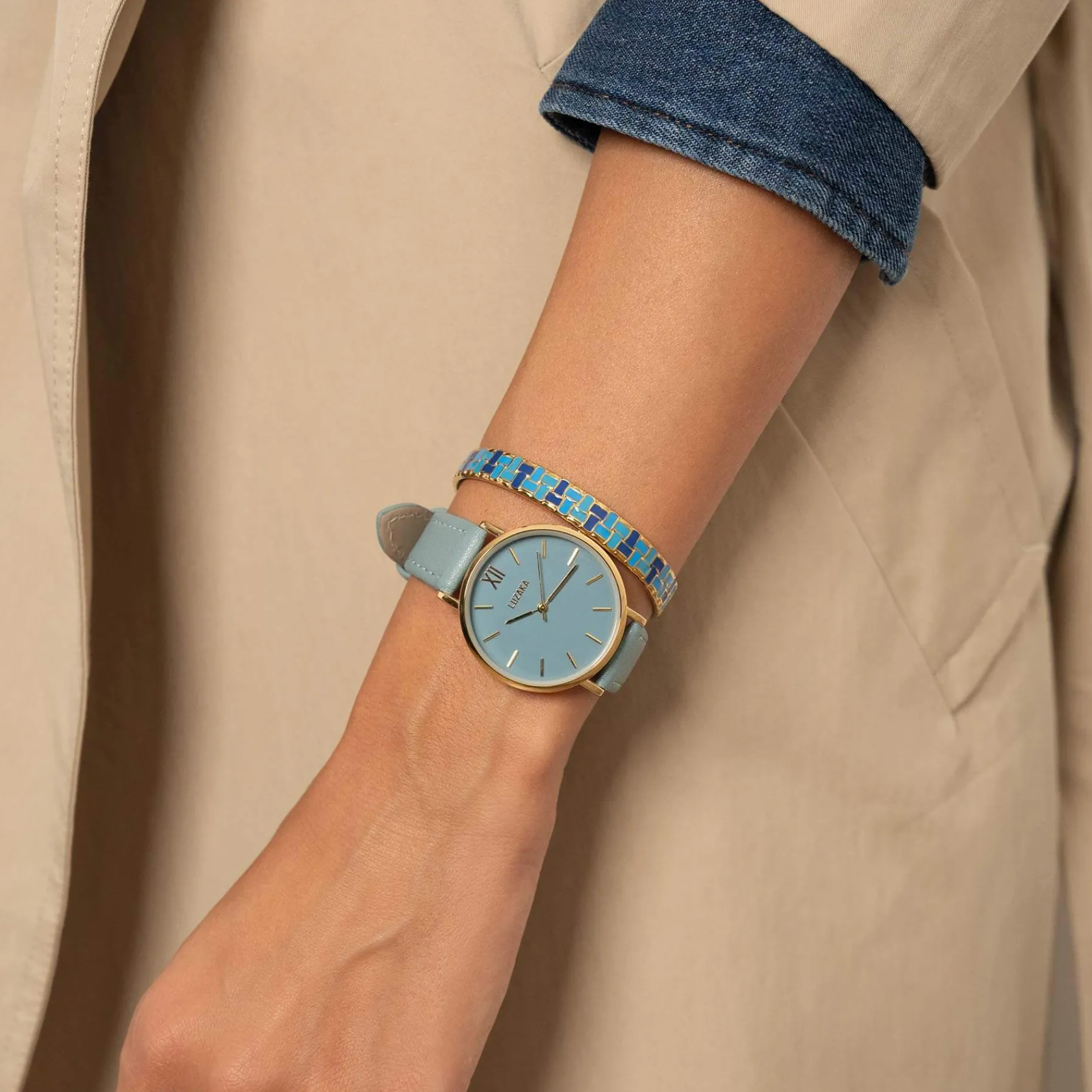 Femme Luzaka Bracelets<Jonc Rio bleu acier doré or
